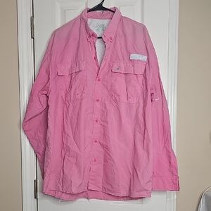 Coastal Collection Pink With Seersucker Back Long Sleeve Button Up. Size Large